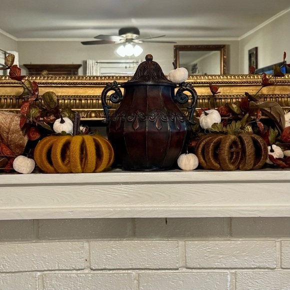 Rustic Yarn Wrapped Pumpkin Decor Fall Decorations Autumn Halloween Tan New - Picture 4 of 5